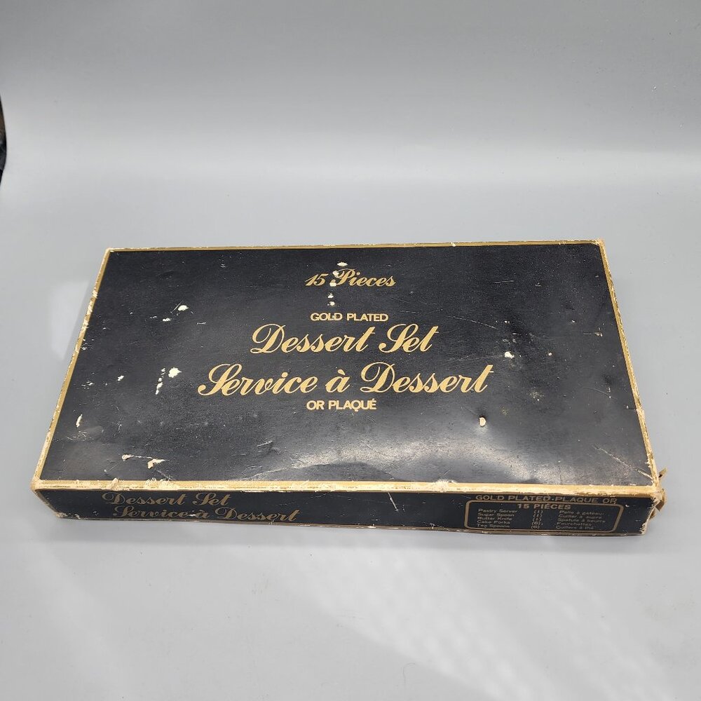 Vintage 15 Piece Gold Plated Dessert Set Japan Pastry Forks Spoons New